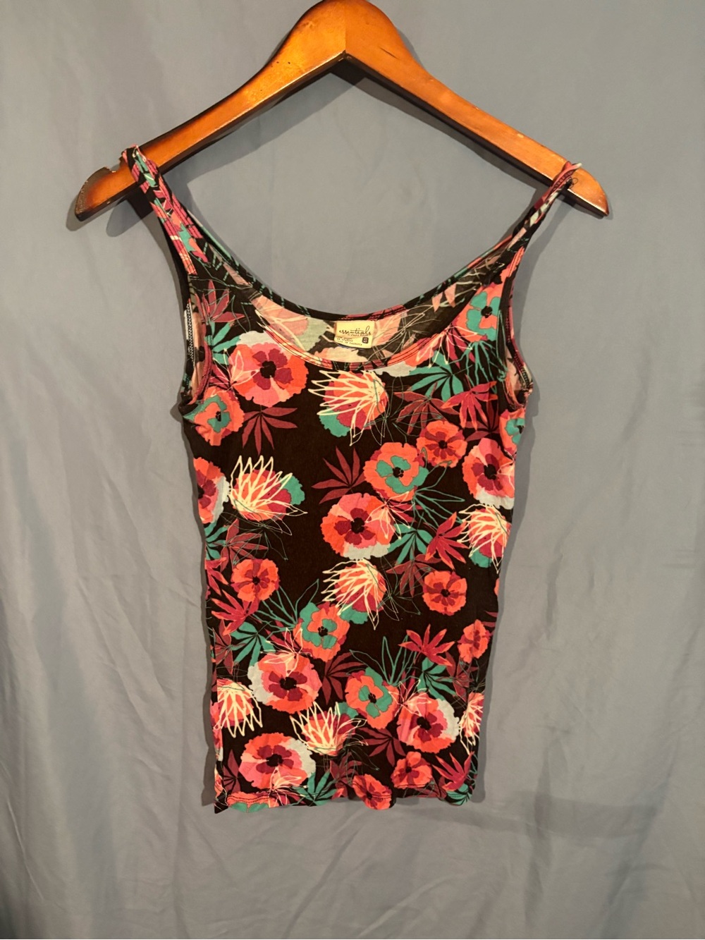 Floral Scoop Neck Camisole in Black, Coral & Teal - Lightweight Layering